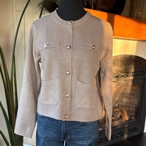 Elegant Taupe Button-Up Knit Cardigan